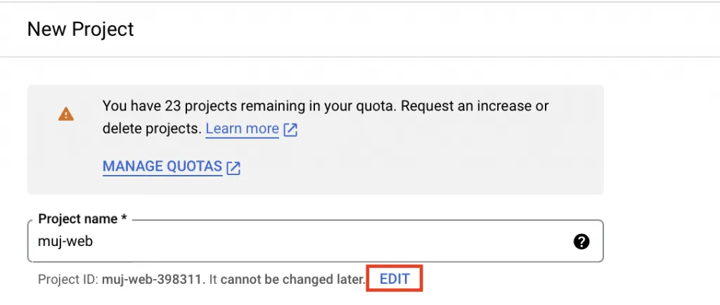 Editace Project ID u projektu BigQuery