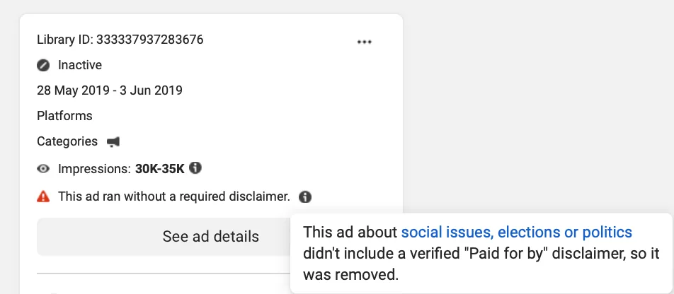 Odstranění politické reklamy bez ověření
