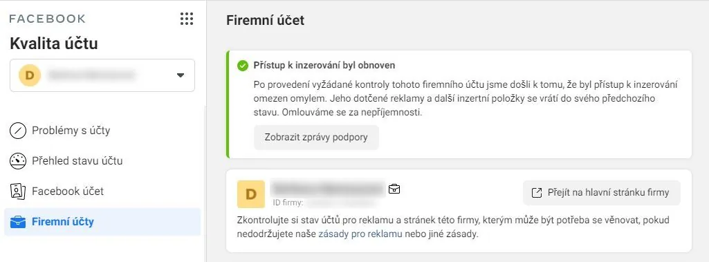 Opětovné zpřístupnění Business Manageru
